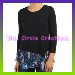 Yak N Yeti Long Sleeve Tunic Top Black with Floral Ruffled Trim
Medium